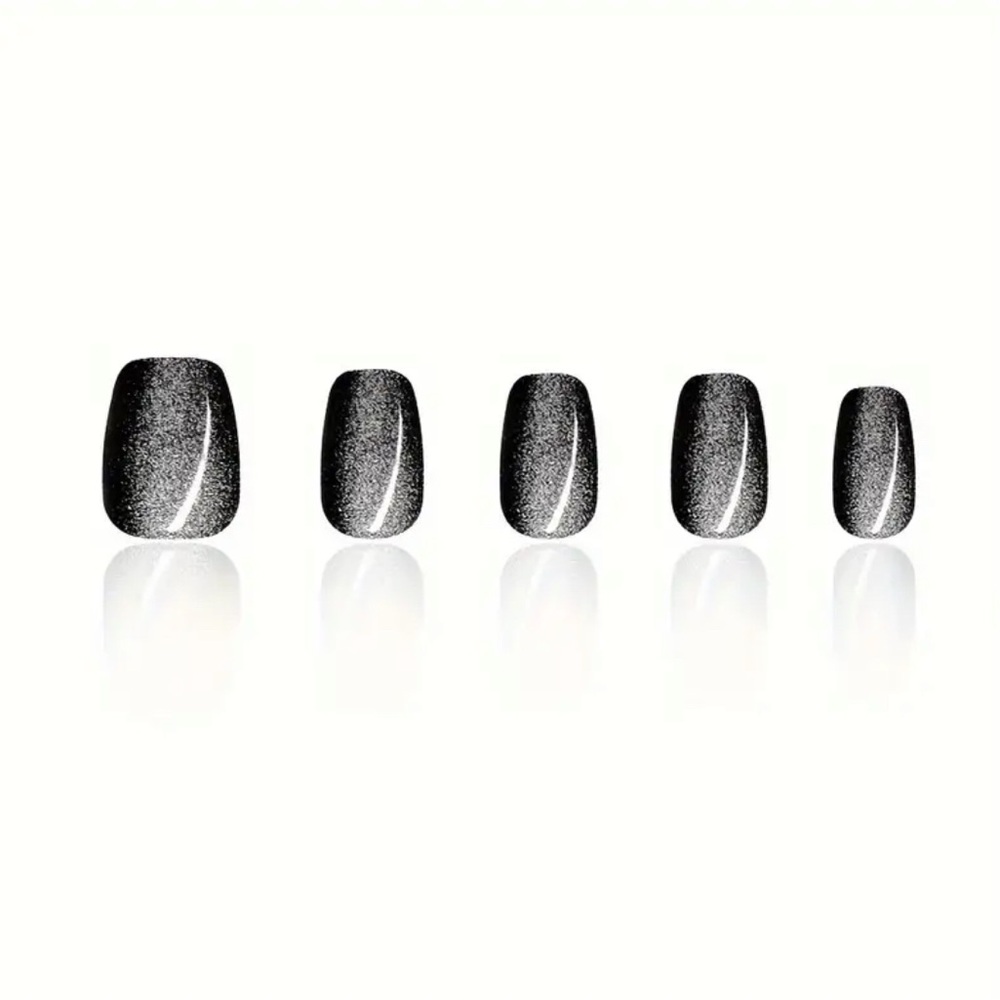 Black Glitter Jelly Press-On Nails Reusable 10 pc Medium Short NWT - Picture 4 of 9